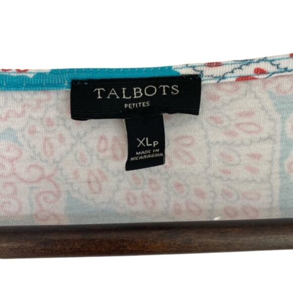 Talbots Teal and White Paisley Sleeveless Blouse - XL Petite - Picture 3 of 4